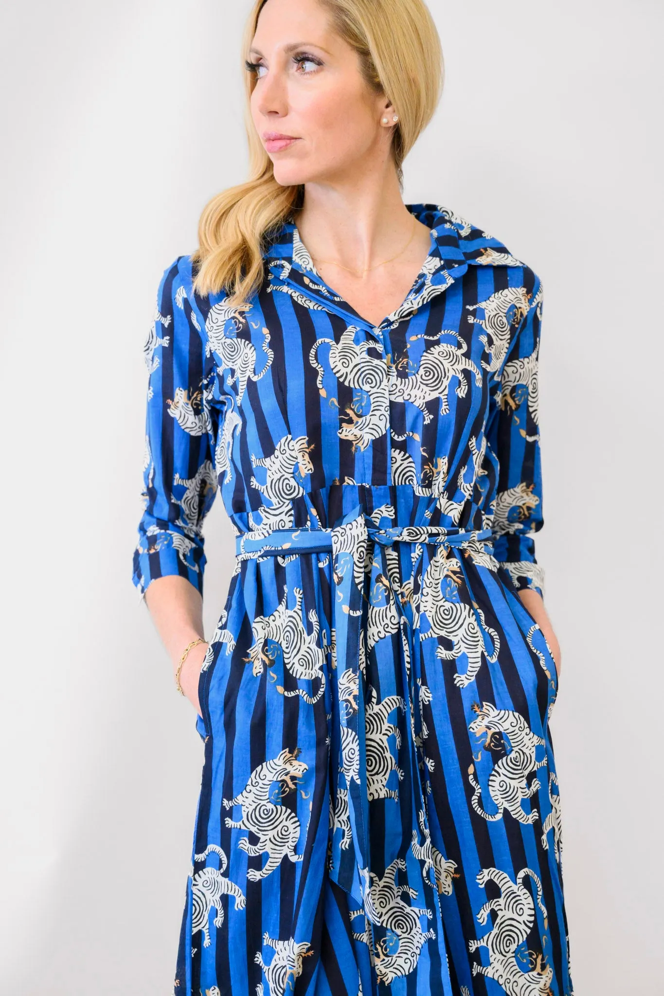 GUADALUPE Luciana Tibet Dragon Dress in Navy