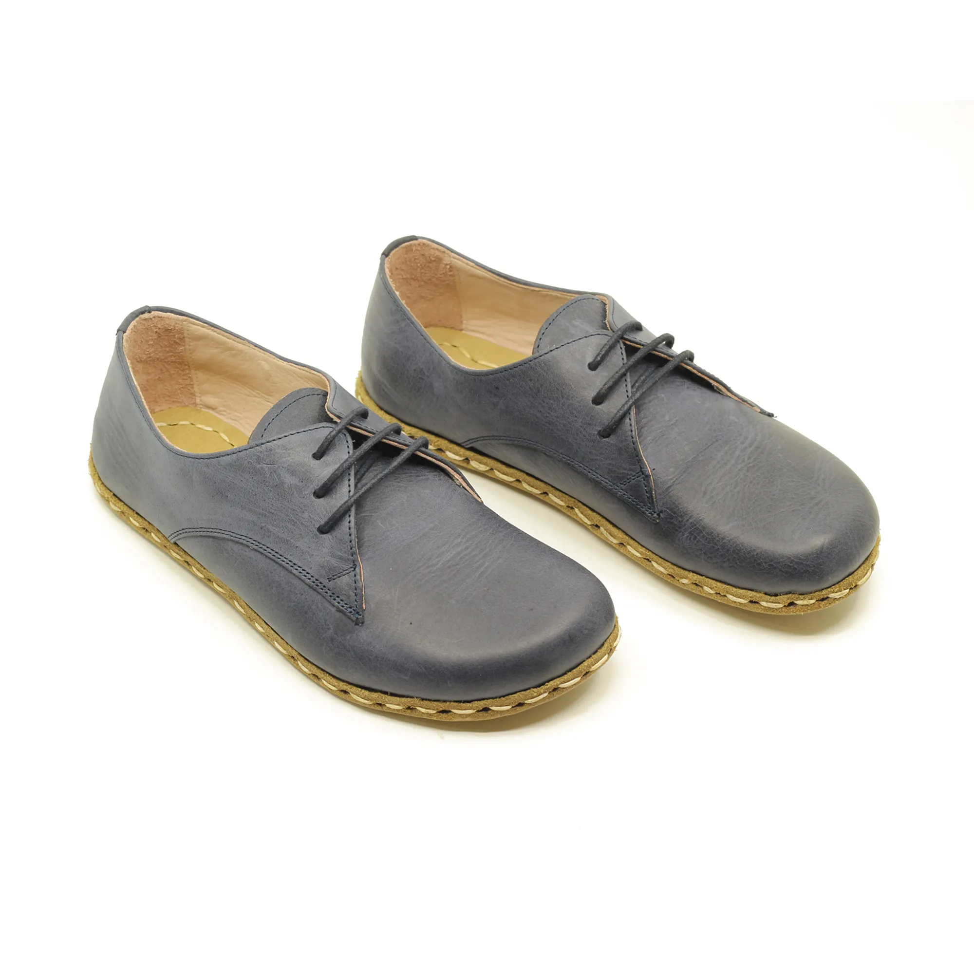 Handmade Barefoot Leather Shoes Navy Blue for Men