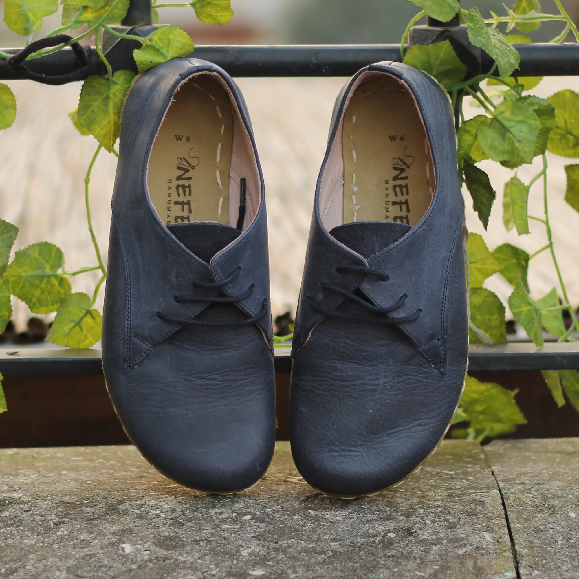 Handmade Barefoot Leather Shoes Navy Blue for Men