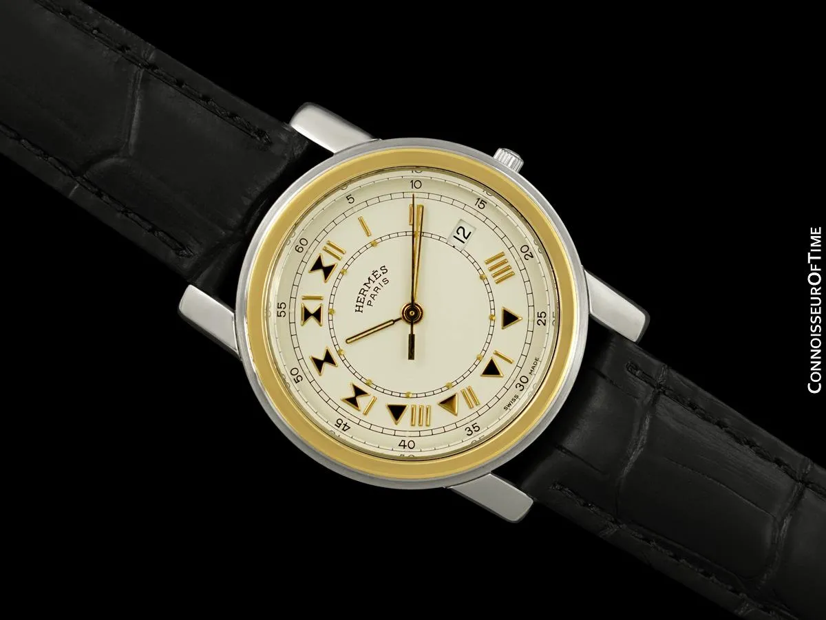 Hermes Carrick Mens Full Size Watch - Stainless Steel & 18K Gold