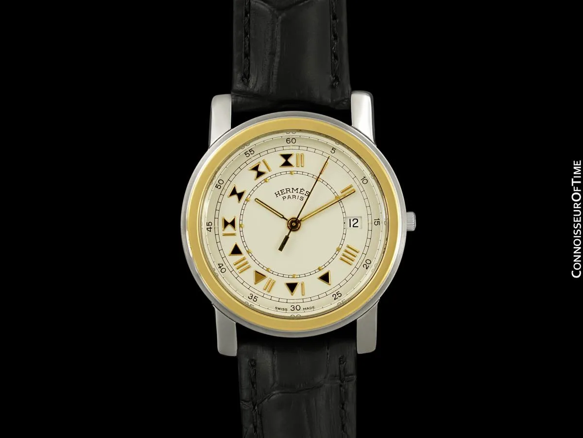 Hermes Carrick Mens Full Size Watch - Stainless Steel & 18K Gold