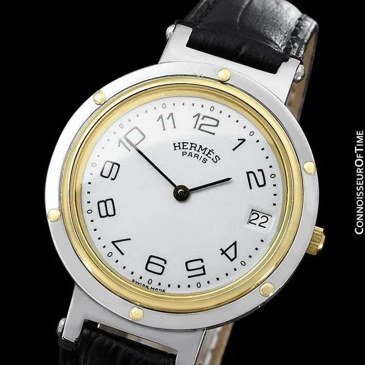 Hermes Mens Clipper 2-Tone Quartz Watch - Stainless Steel & 18K Gold Plated