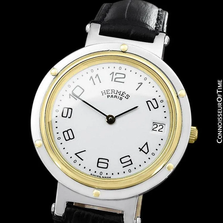 Hermes Mens Clipper 2-Tone Quartz Watch - Stainless Steel & 18K Gold Plated