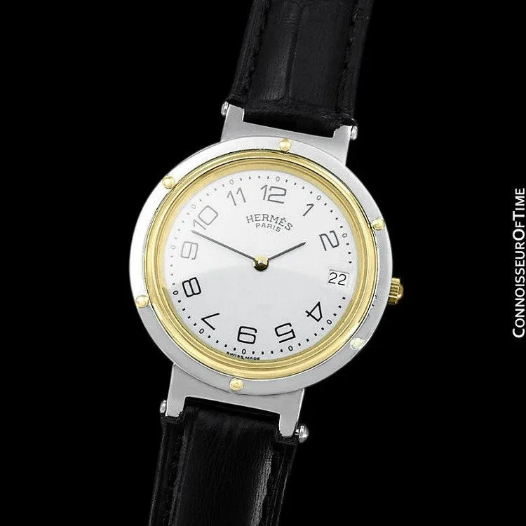Hermes Mens Clipper 2-Tone Quartz Watch - Stainless Steel & 18K Gold Plated