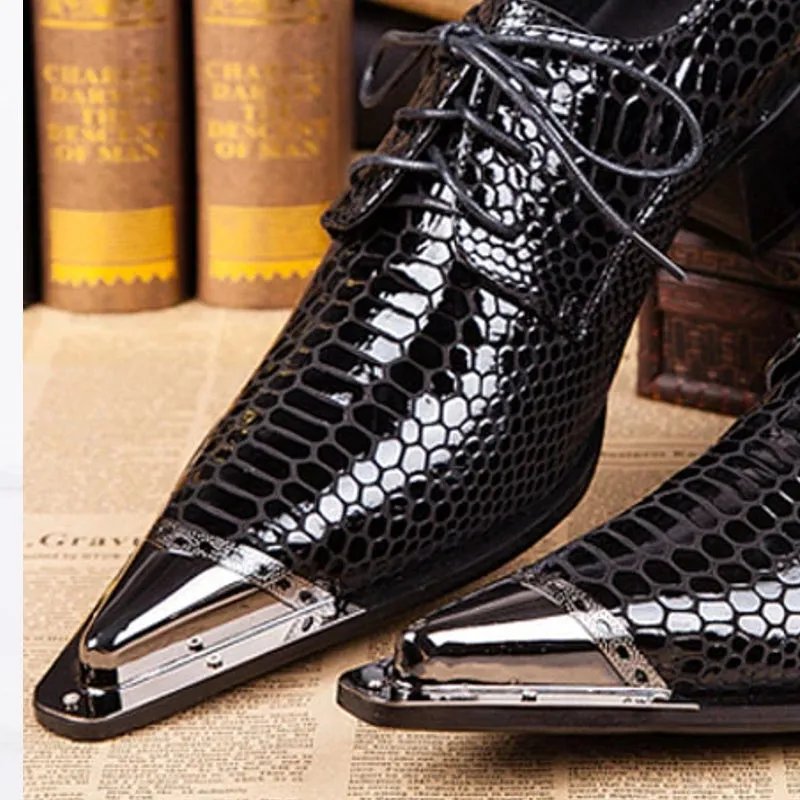 High Heeled Black Serpentine Cowhide Formal Shoes