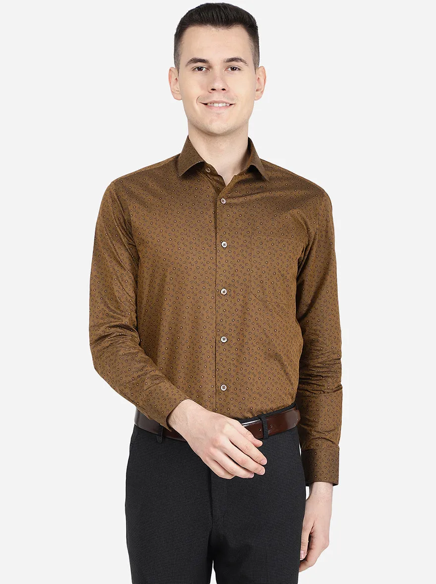 Khaki Printed Slim Fit Formal Shirt | Greenfibre
