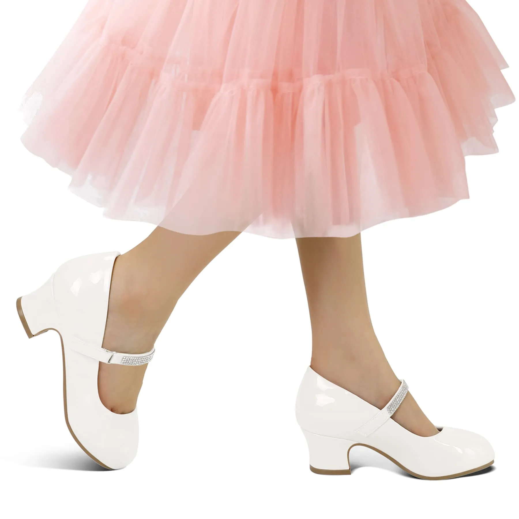 Kids Dress Shoes-Low Heel Rhinestone Strap Mary Jane Shoes