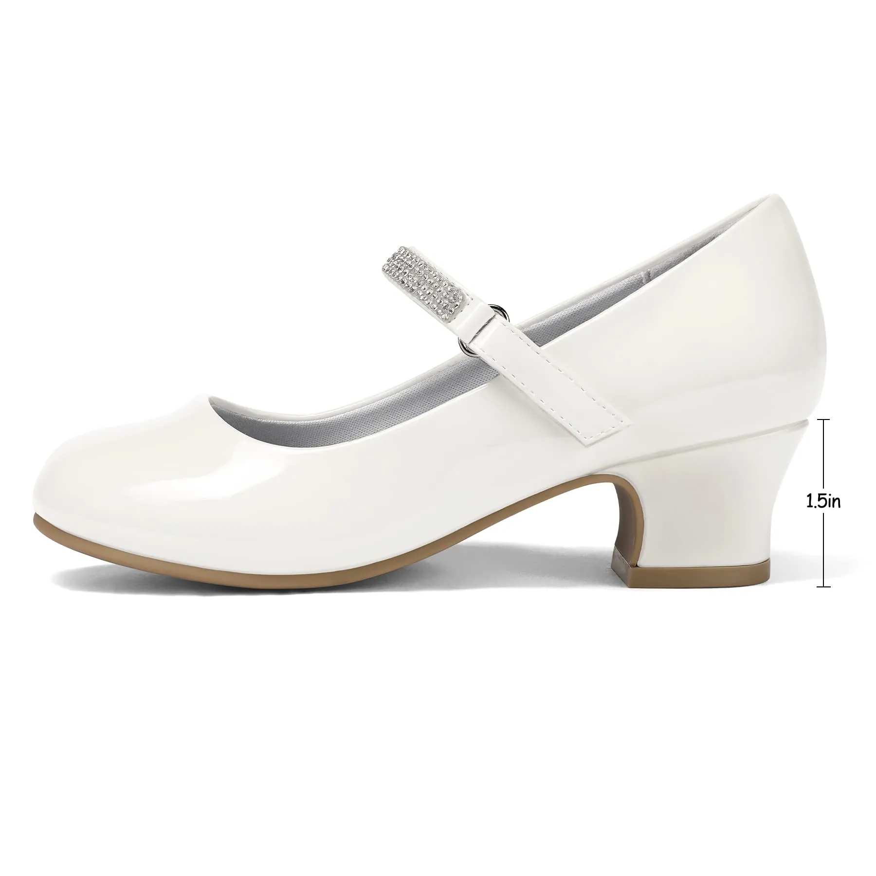 Kids Dress Shoes-Low Heel Rhinestone Strap Mary Jane Shoes