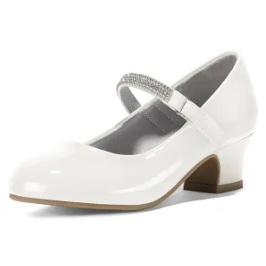 Kids Dress Shoes-Low Heel Rhinestone Strap Mary Jane Shoes
