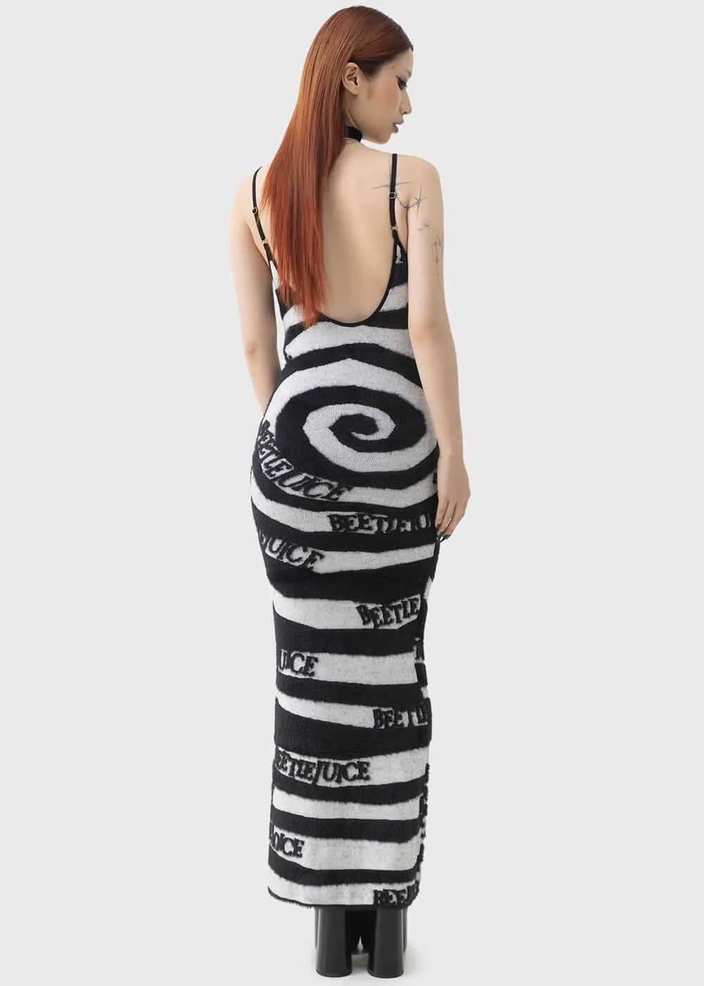 Killstar x Beetlejuice Vertigo Spiral Knitted Maxi Dress Black White