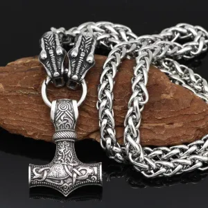 King Chain With Dragon Heads & Mjolnir Pendant