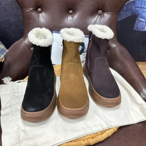 Korean Style Western Style Snow Boots  Autumn and Winter New Genuine Leather Thick Bottom Lamb Wool Warm Middle Boots Northeast Women's Cotton Boots