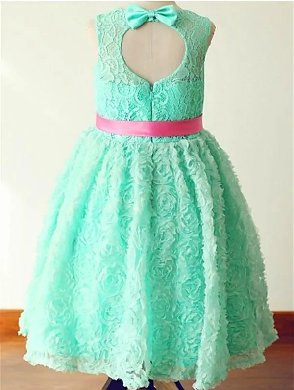 Lace Princess Sleeveless Flower Girl Dresses Floor Length Dress With Bowknot