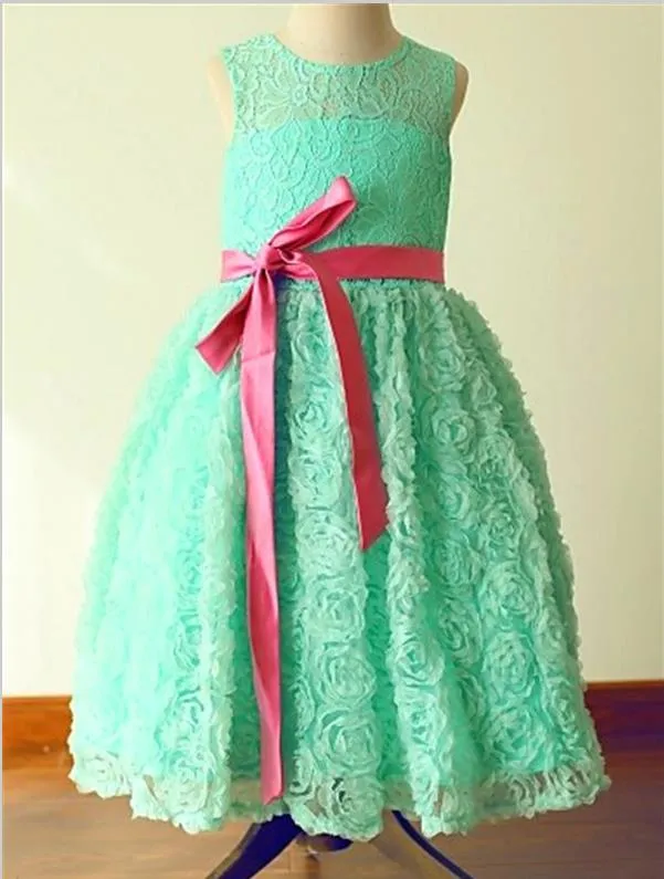 Lace Princess Sleeveless Flower Girl Dresses Floor Length Dress With Bowknot