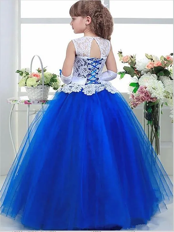 Lace Tulle Sleeveless Floor Length Flower Girl Dresses Ball Gown
