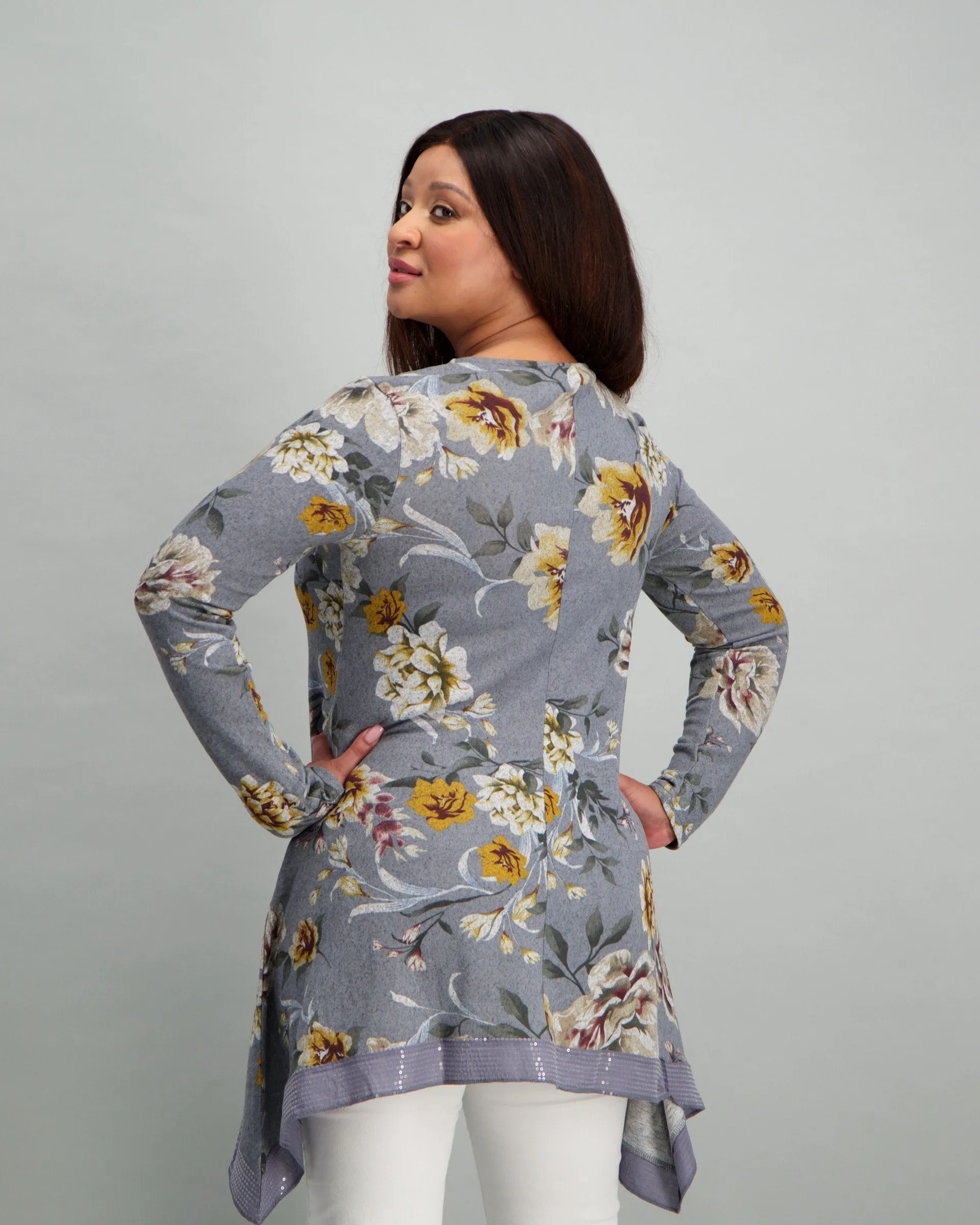 Ladies Floral Tunic - Grey Dawn