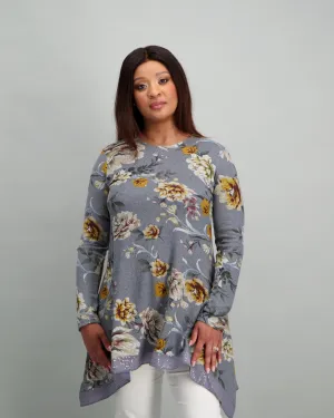 Ladies Floral Tunic - Grey Dawn