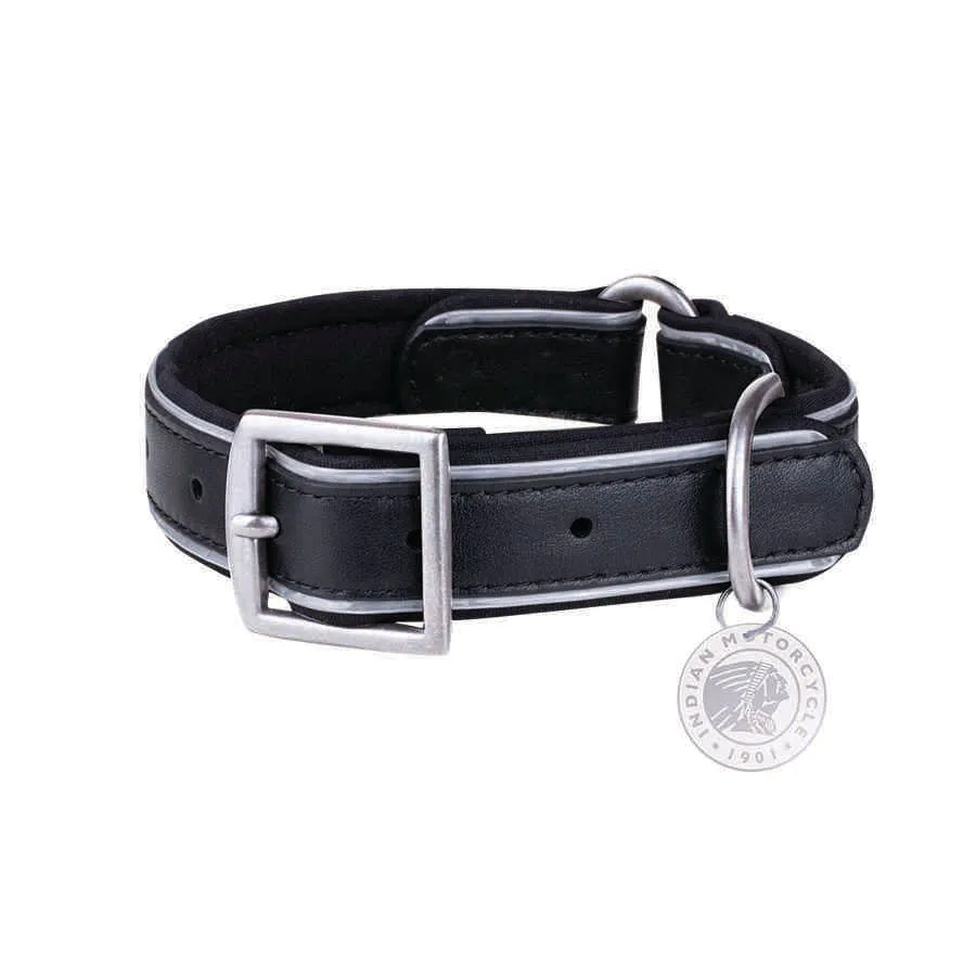 Leather Dog Collar with Branded Tag, Black