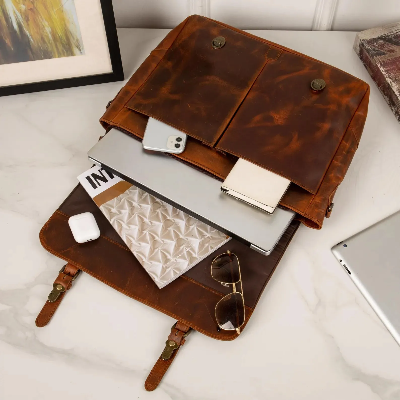 Leather Messenger Bag Briefcase
