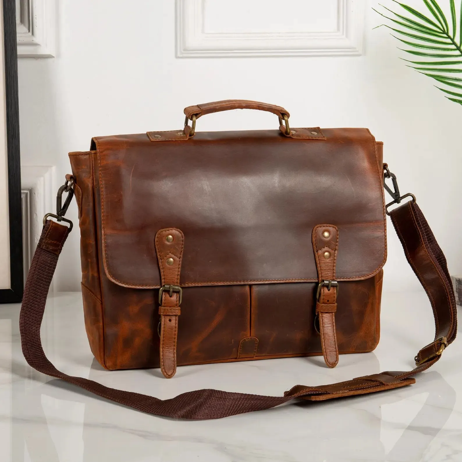 Leather Messenger Bag Briefcase