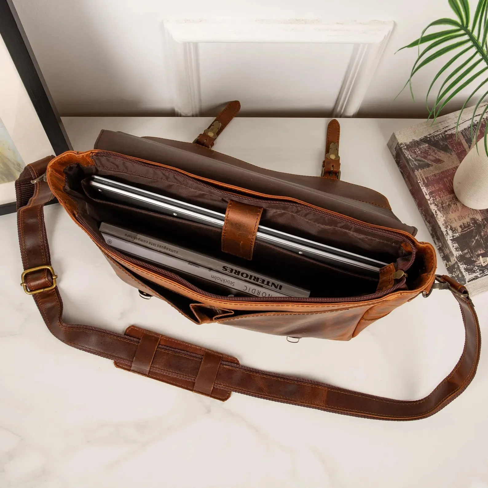 Leather Messenger Bag Briefcase
