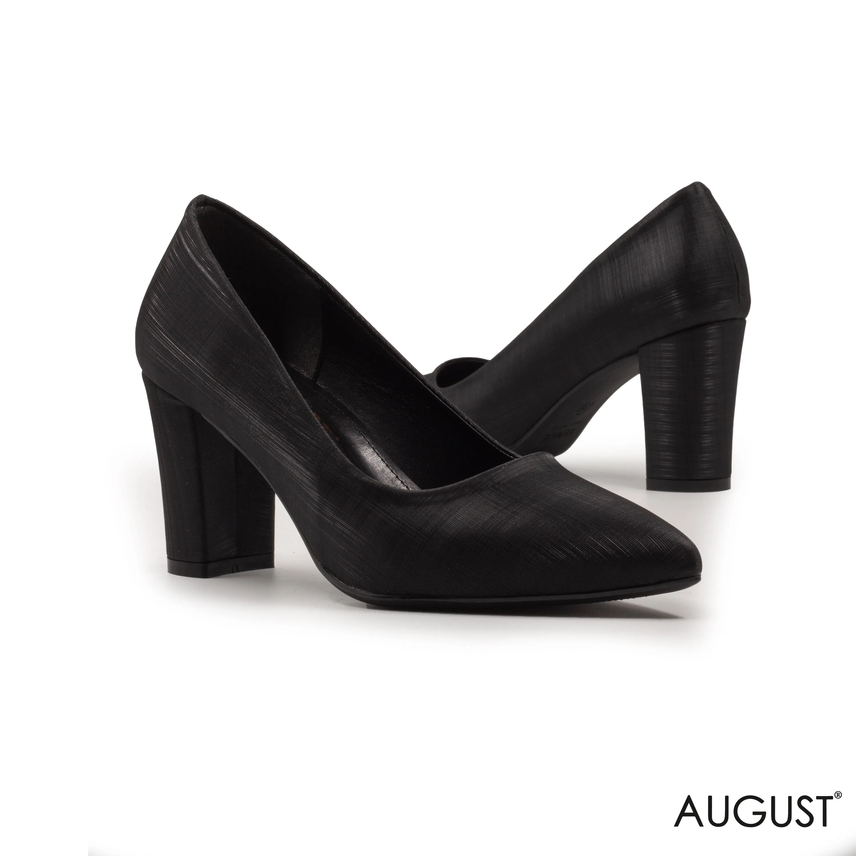 LEATHER POINTED -TOE BLOCK HEELED PUMP