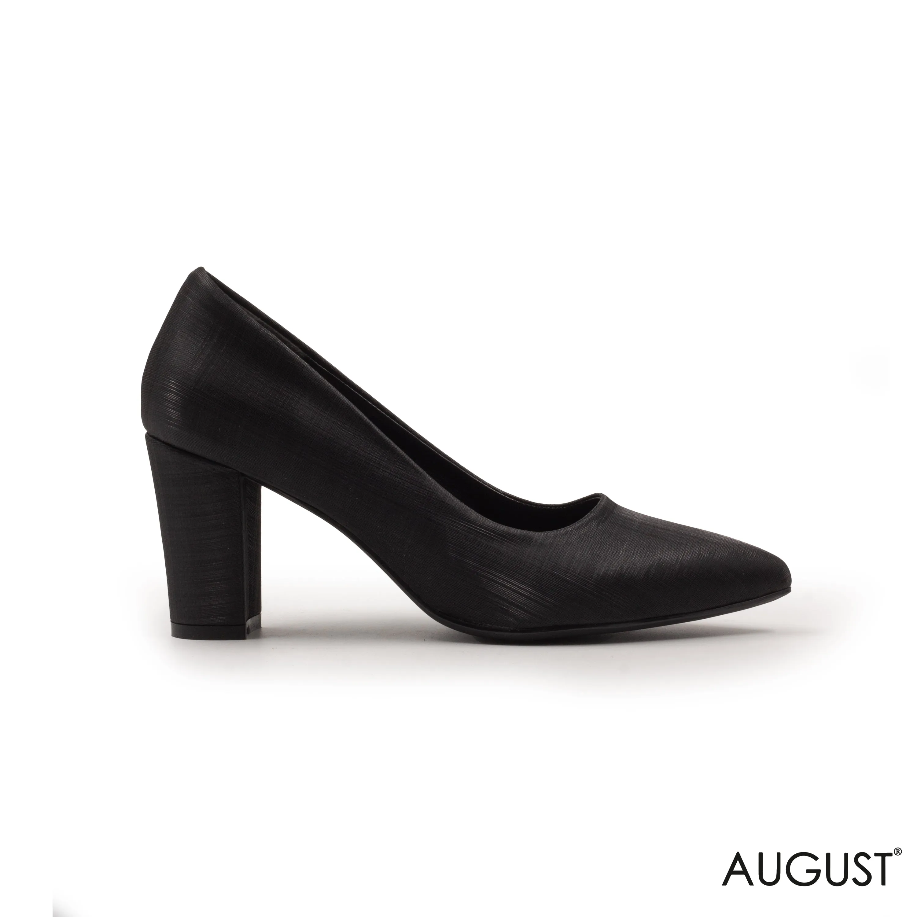 LEATHER POINTED -TOE BLOCK HEELED PUMP