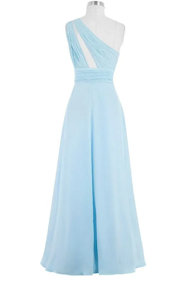 Light Sky Blue One Shoulder Long Chiffon Plus Size Cheap Prom Dress K749