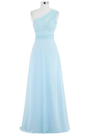 Light Sky Blue One Shoulder Long Chiffon Plus Size Cheap Prom Dress K749