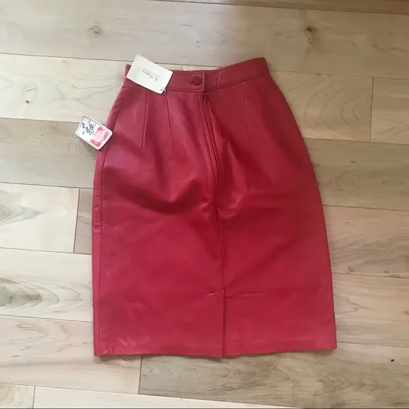 Lipstick Red Leather Pencil Skirt Lambskin Couture