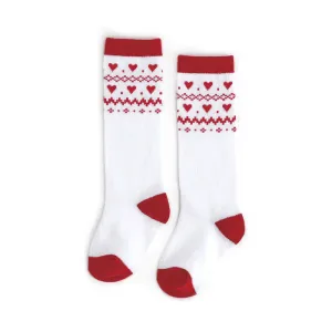 Little Stocking Co Knee High Socks - Heart Fair Isle