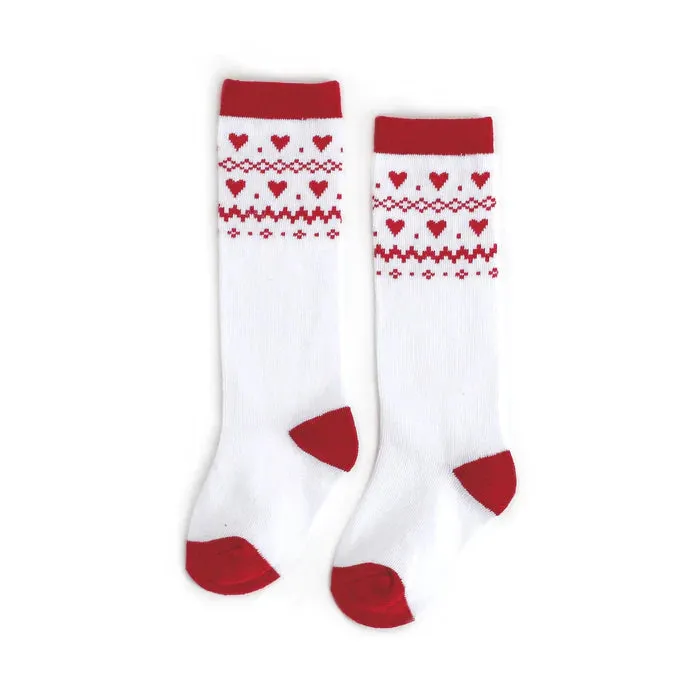 Little Stocking Co Knee High Socks - Heart Fair Isle