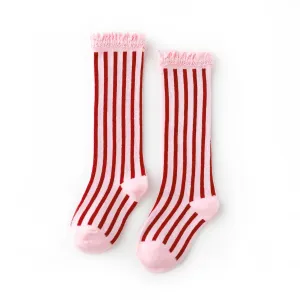 Little Stocking Co Lace Top Knee High Socks - Candy Stripe