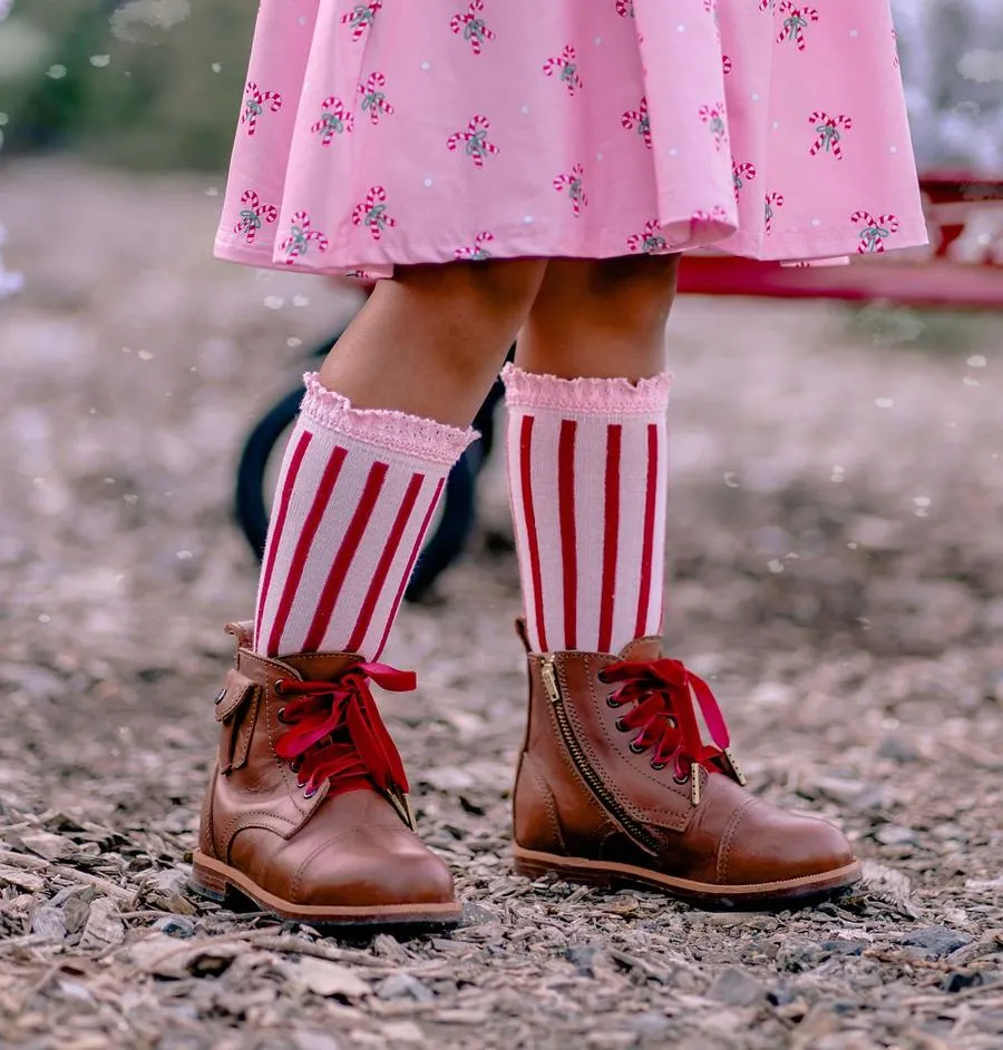Little Stocking Co Lace Top Knee High Socks - Candy Stripe