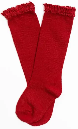 Little Stocking Co Lace Top Knee High Socks - Cherry / True Red