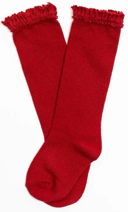 Little Stocking Co Lace Top Knee High Socks - Cherry / True Red