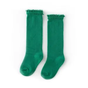Little Stocking Co Lace Top Knee High Socks - Emerald