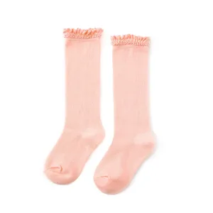 Little Stocking Co Lace Top Knee High Socks - Pale Peach