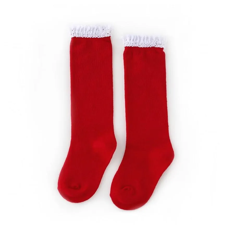 Little Stocking Co Lace Top Knee High Socks - Santa Baby