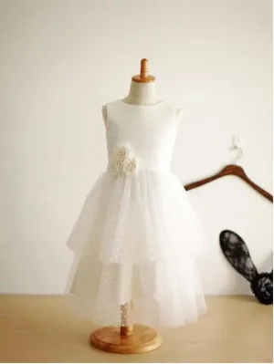Long Tulle Princess Sleeveless Flower Girl Dresses With Hand-Made Flower