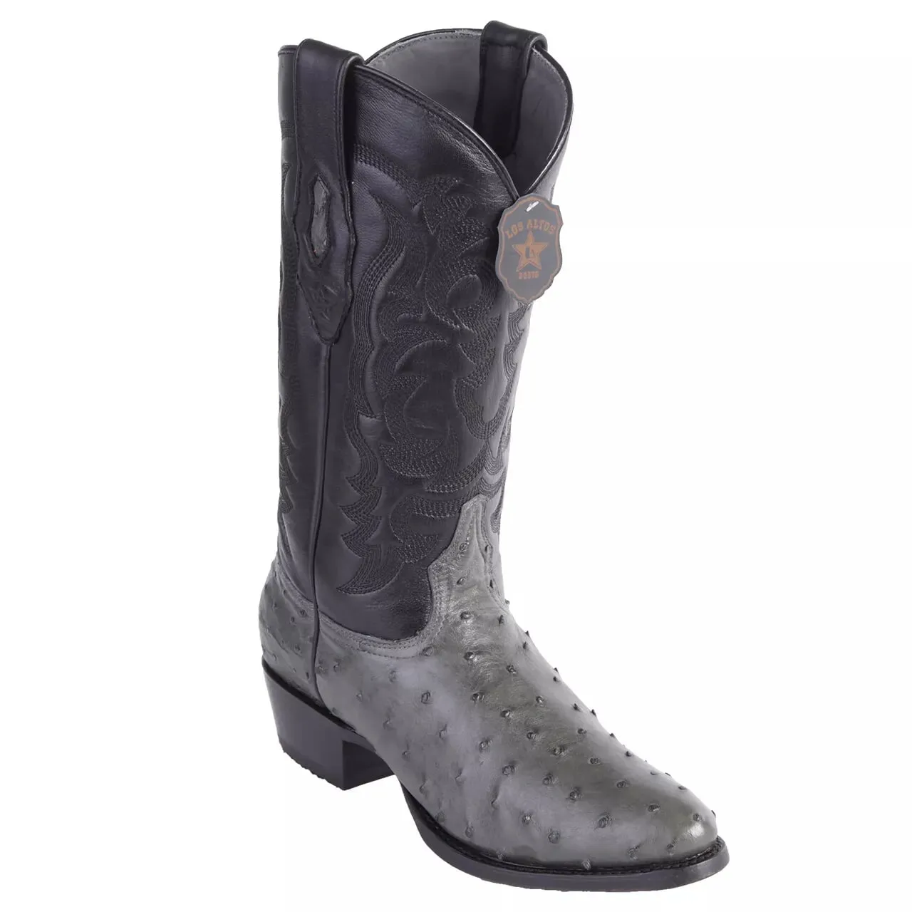 Los Altos Gray Genuine Ostrich Round Toe Cowboy Boots