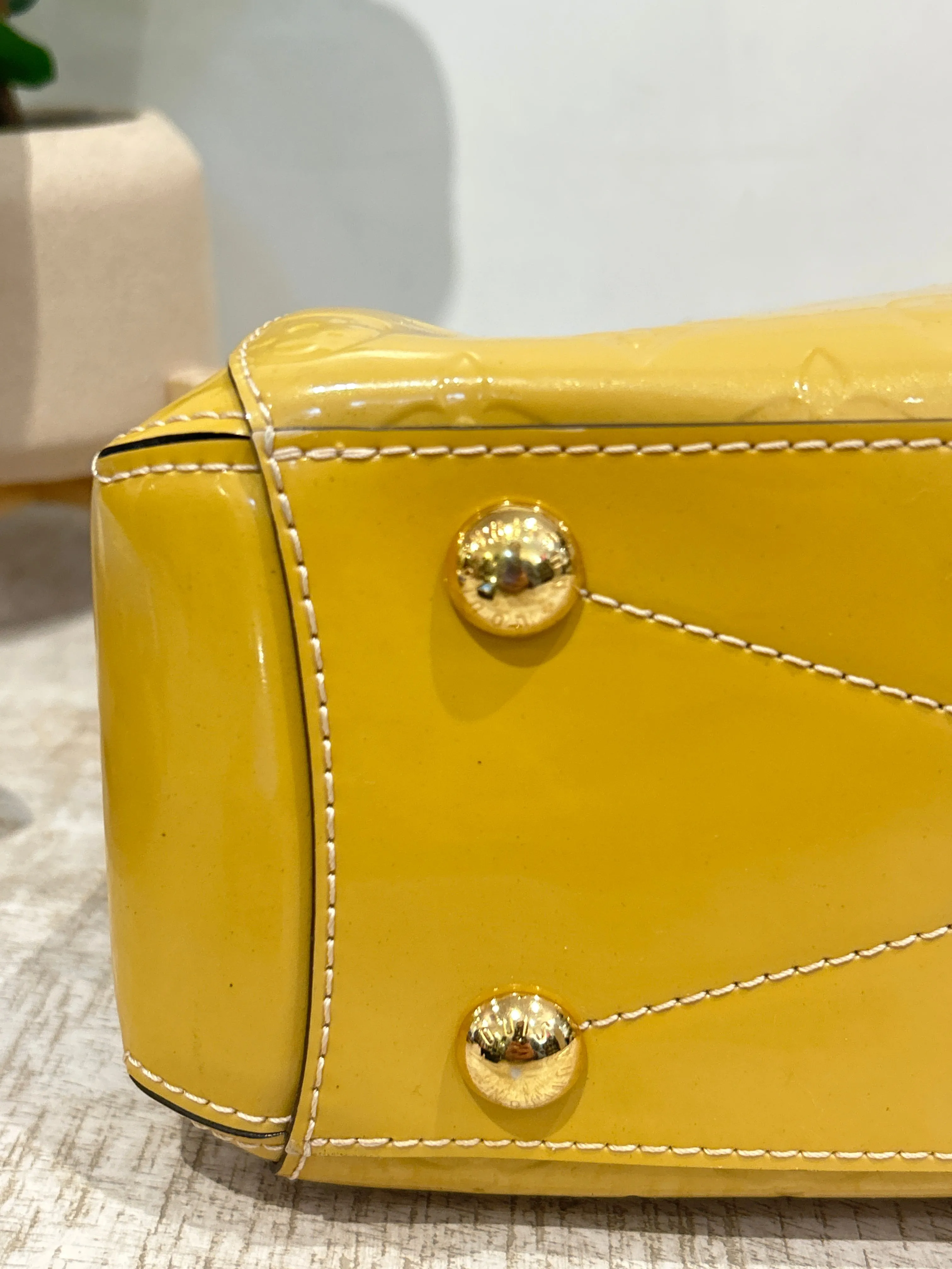 Louis Vuitton Bag, Gold Vernis Patent Leather Monogram Montaigne BB