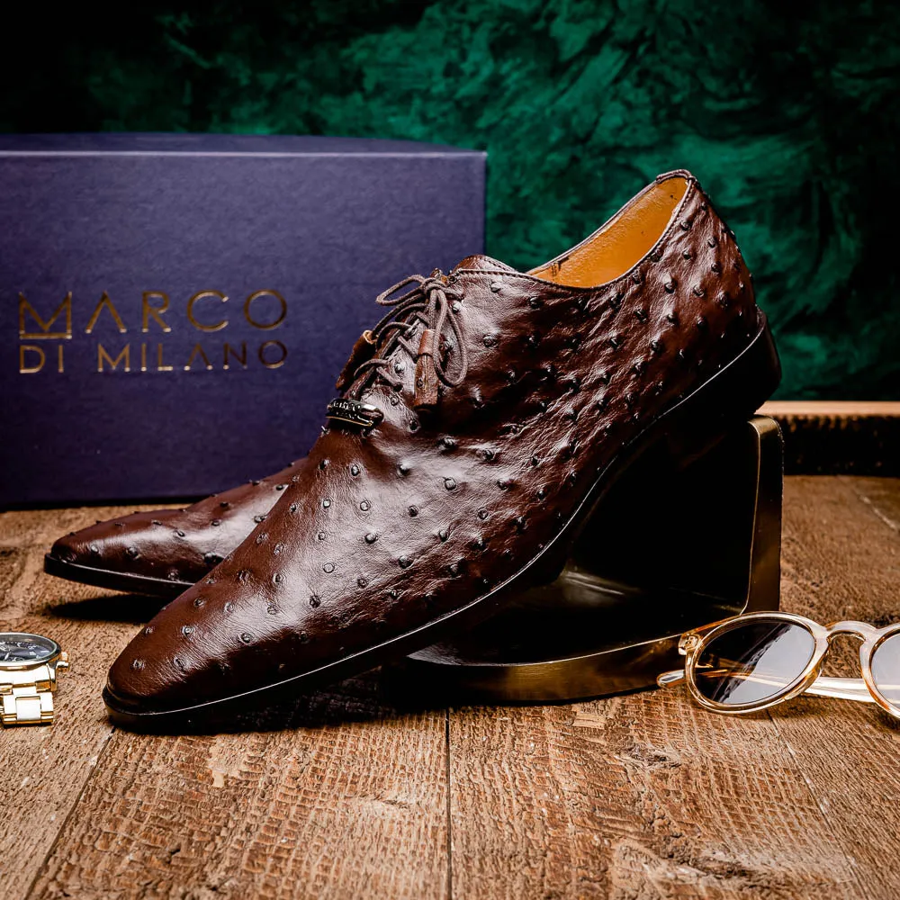 Marco Di Milano Criss in Brown Ostrich Oxford Dress Shoes