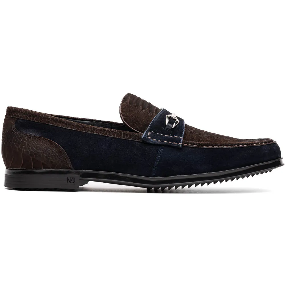 Marco Di Milano Hugo in Brown / Navy Suede Ostrich Leg Bit Loafers