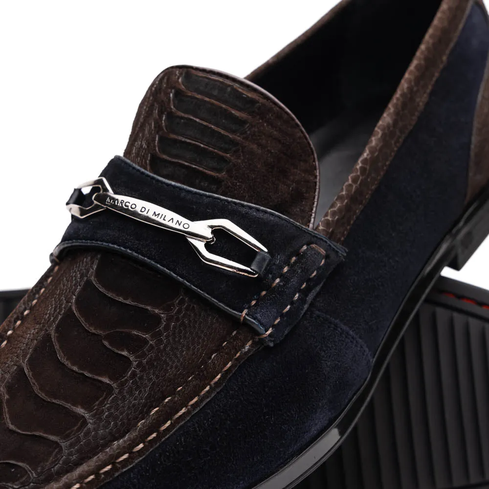 Marco Di Milano Hugo in Brown / Navy Suede Ostrich Leg Bit Loafers