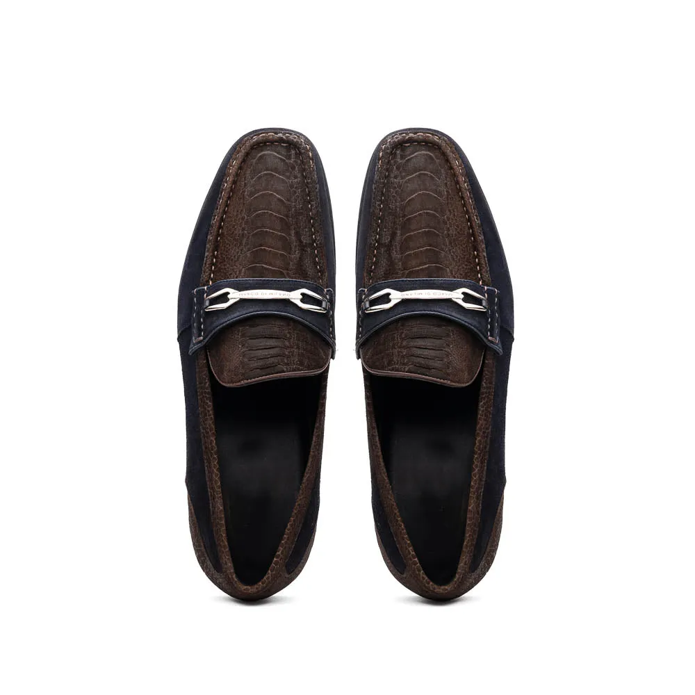 Marco Di Milano Hugo in Brown / Navy Suede Ostrich Leg Bit Loafers