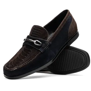 Marco Di Milano Hugo in Brown / Navy Suede Ostrich Leg Bit Loafers