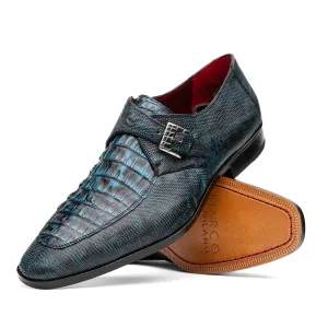 Marco Di Milano Toluca Blue / Black Crocodile & Lizard Monk Strap Dress Shoes