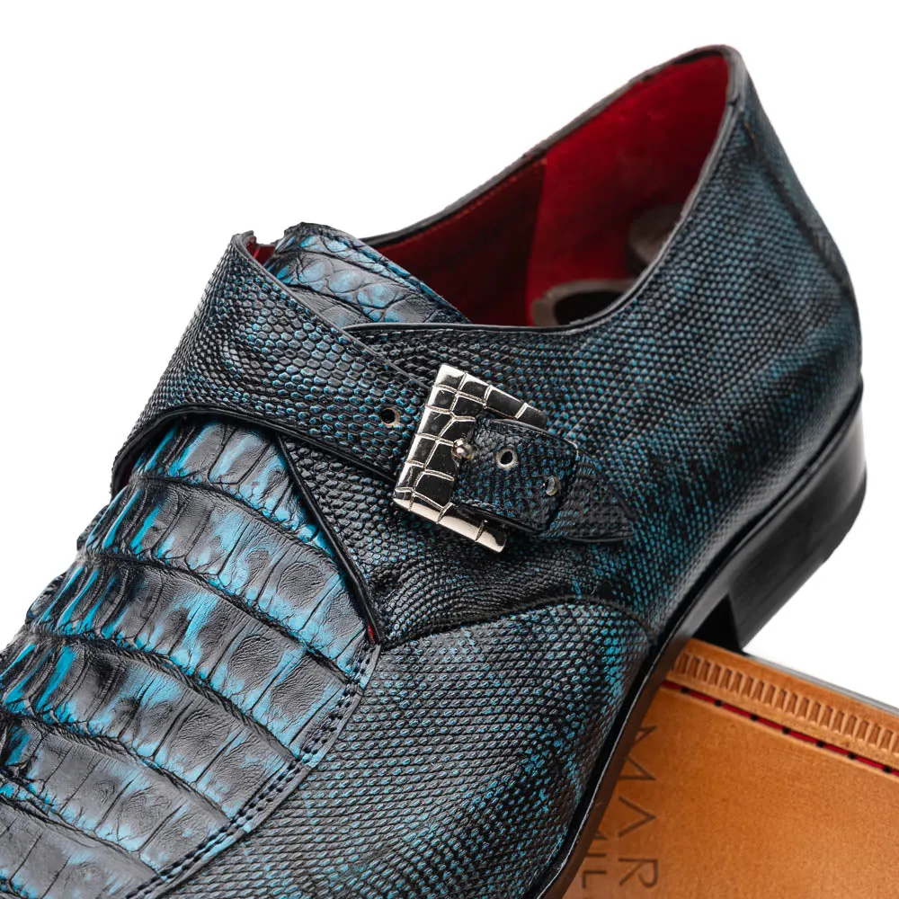 Marco Di Milano Toluca Blue / Black Crocodile & Lizard Monk Strap Dress Shoes