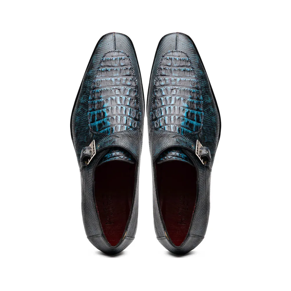 Marco Di Milano Toluca Blue / Black Crocodile & Lizard Monk Strap Dress Shoes